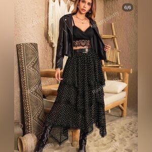 NWT RusttyDustty Lace Detail Layered Midi Skirt